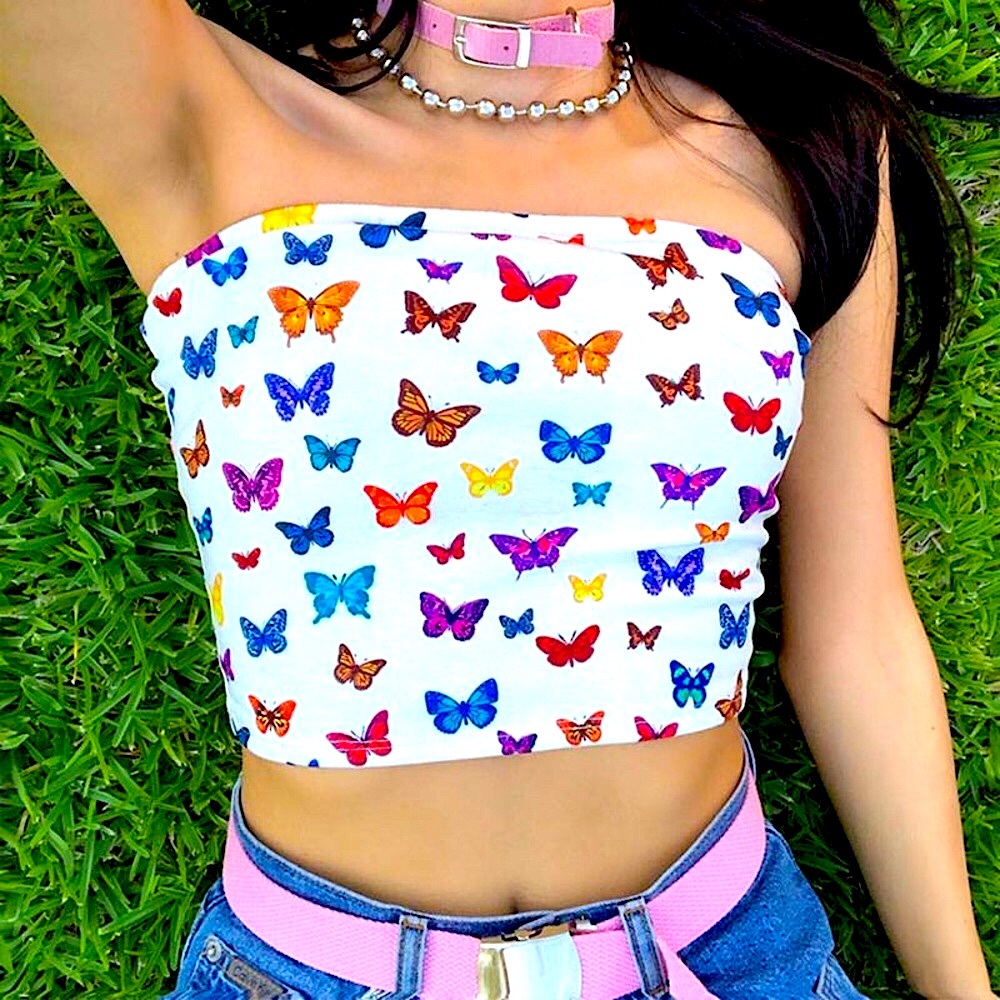 White butterflies cropped tube top 🦋